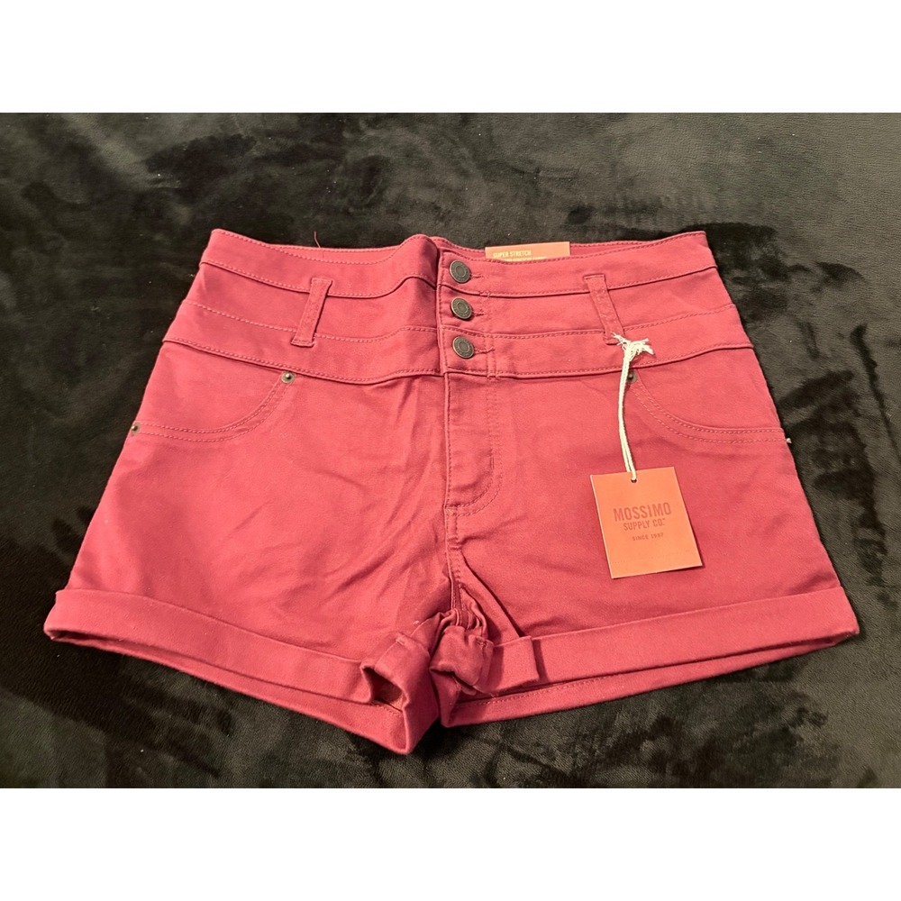 Mossimo High Rise Short Shorts Burgundy Red Super‎ Stretch Size 12 NWT